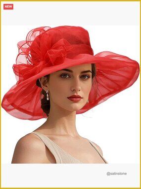 Vintage Organza Fascinator Hat with Wide Brim Kentucky Derby Wedding Tea Party